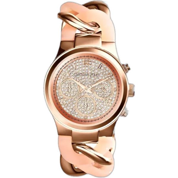 Michael Kors MK4283 Watch Runway Twist ladies, rose gold-tone, crystal-paved bezel, 42mm.