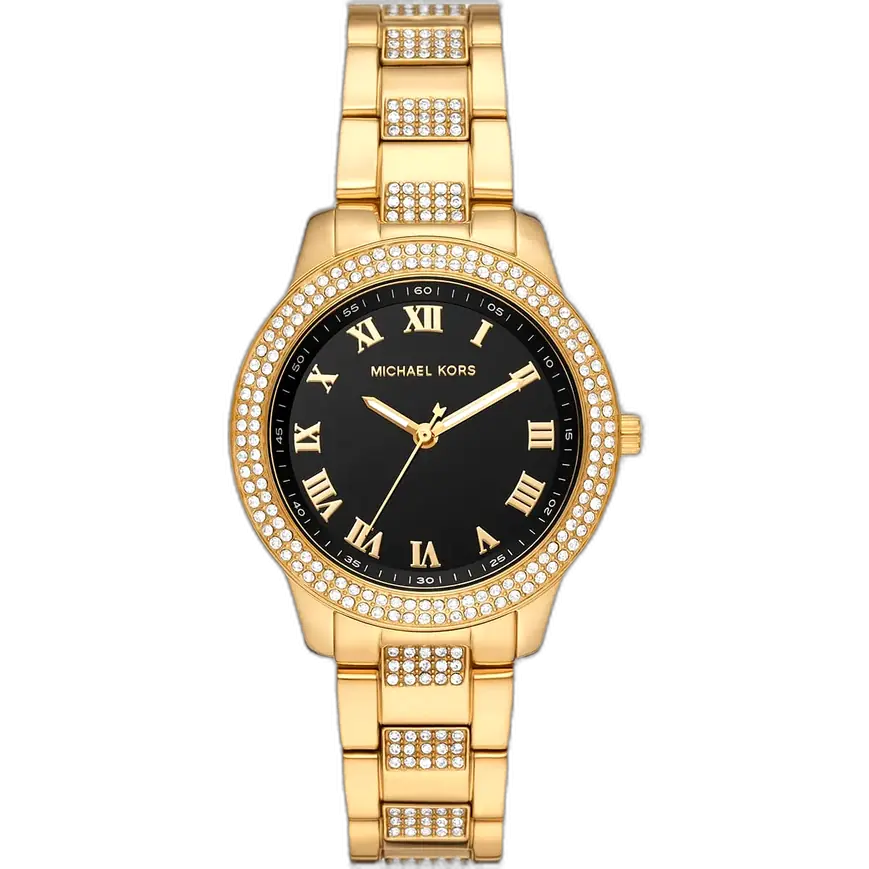 ساعة مايكل كورس MK4684 تيبي حريمي، سوار أسود وذهبي، ميناء أسود، 38 ملم.
