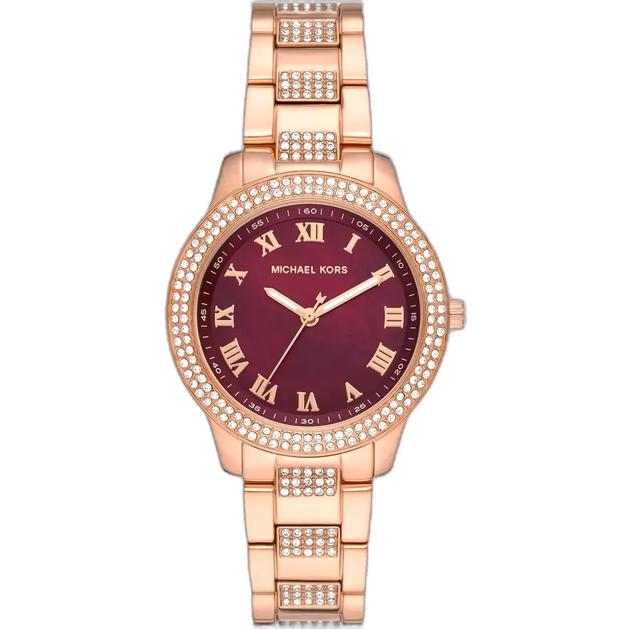 ساعة مايكل كورس MK4685 تيبي حريمي، سوار وعلبة نحاسية بالكامل، ميناء عنابي، 38 ملم.
