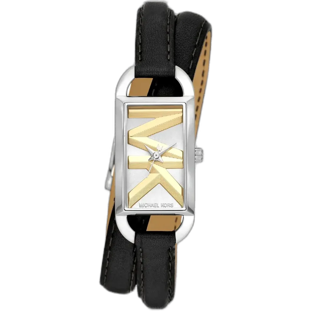 ساعة مايكل كورس MK4722 إمباير حريمي، علبة فضية، سوار جلد أسود مزدوج، 36 ملم.