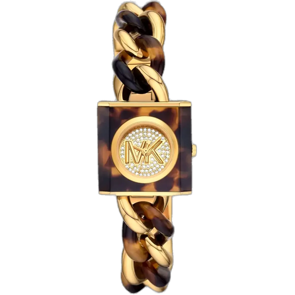 Michael Kors MK4808 Watch MK Chain Lock ladies, gold-tone and brown bracelet, 38mm.