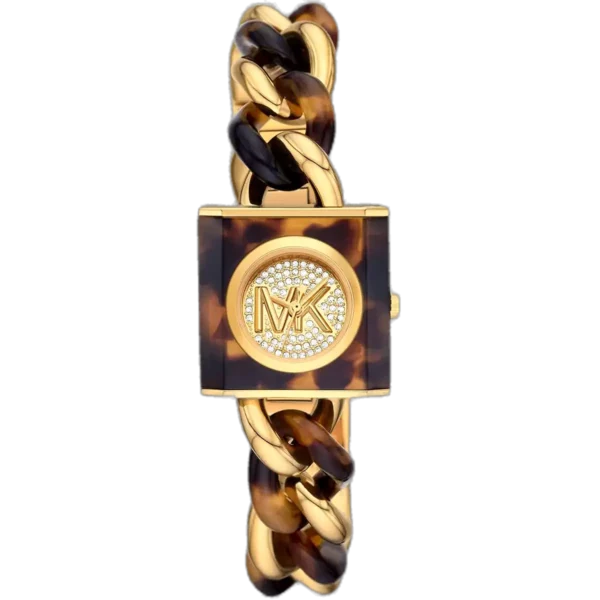 Michael Kors MK4808 Watch MK Chain Lock ladies, gold-tone and brown bracelet, 38mm.