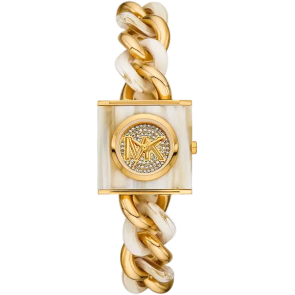 Michael Kors MK4809 Watch MK Chain Lock ladies, gold-tone and beige bracelet, 38mm.
