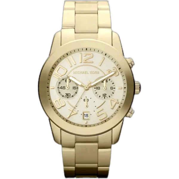 Michael Kors MK5726 Mercer women's watch, all-gold-tone stainless steel, minimalist dial, 38mm.