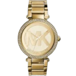 Michael Kors MK5784 Parker women's watch, all-gold-tone stainless steel, crystal-set bezel and links, MK logo, 39mm.