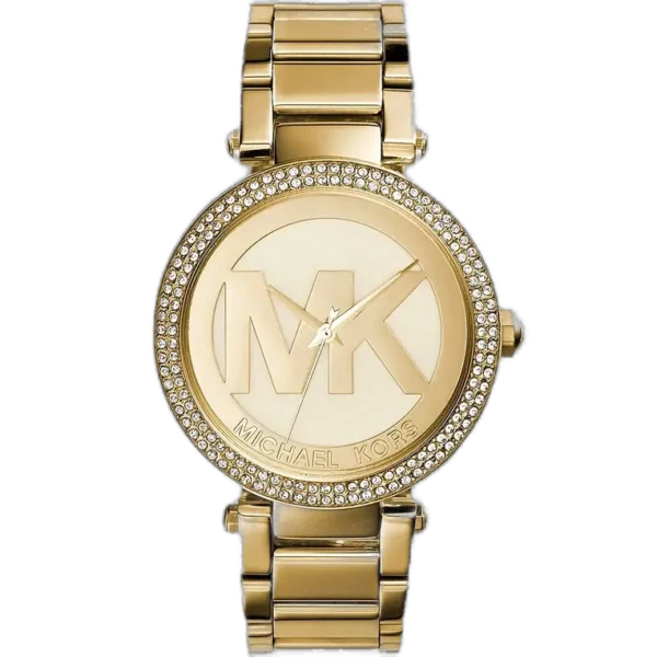 Michael Kors MK5784 Parker women's watch, all-gold-tone stainless steel, crystal-set bezel and links, MK logo, 39mm.