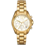 Michael Kors MK6267 Bradshaw women's watch, all-gold-tone stainless steel, crisp white chronograph dial, Roman numerals, 43mm.