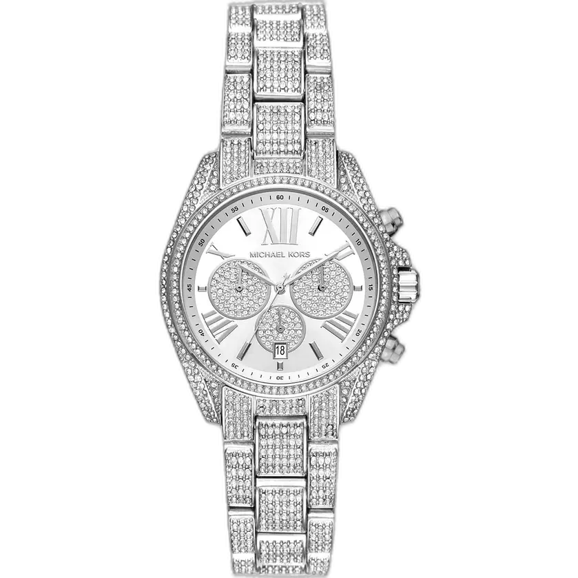 Michael Kors MK6454 Bradshaw women's watch, all-silver-tone stainless steel, crystal-set bezel, chronograph, 43mm.