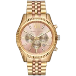 Michael Kors MK6473 Lexington women's watch, two-tone stainless steel bracelet (gold and rose gold), gold-tone chronograph dial, Roman numerals, 40mm.