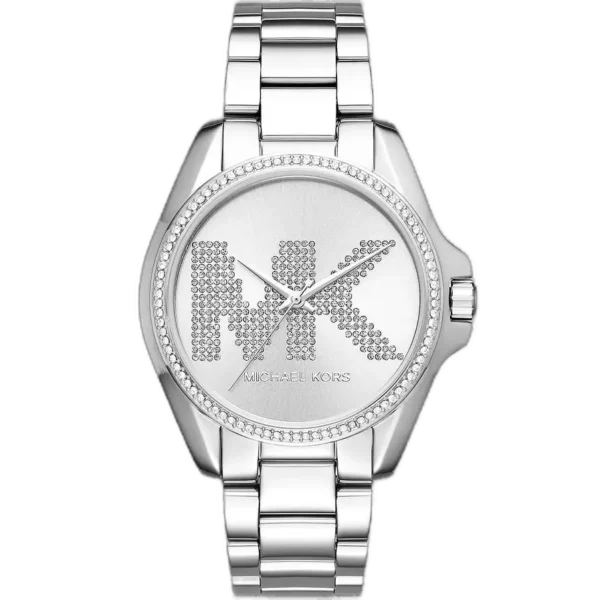 Michael Kors MK6554 Bradshaw women's watch, all-silver-tone stainless steel, chronograph, Roman numerals, 43mm.