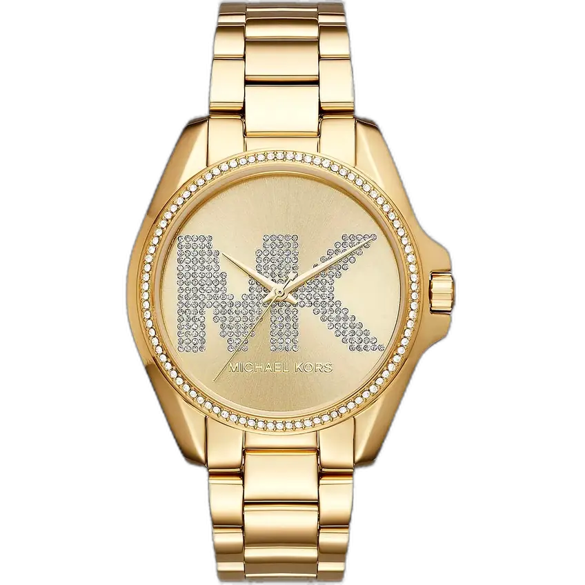 ساعة مايكل كورس MK6555 برادشو حريمي، سوار وعلبة ذهبية بالكامل، إطار مرصع بالكريستال، كرونوغراف، 43 ملم.