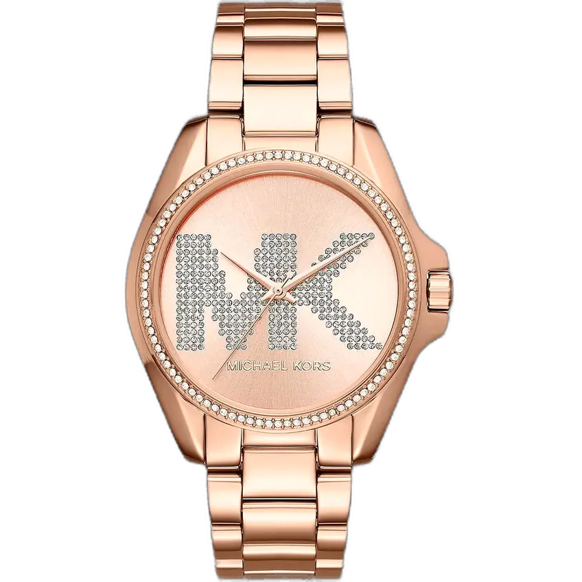 ساعة مايكل كورس MK6556 برادشو حريمي، سوار وعلبة نحاسية بالكامل، إطار مرصع بالكريستال، كرونوغراف، 43 ملم.