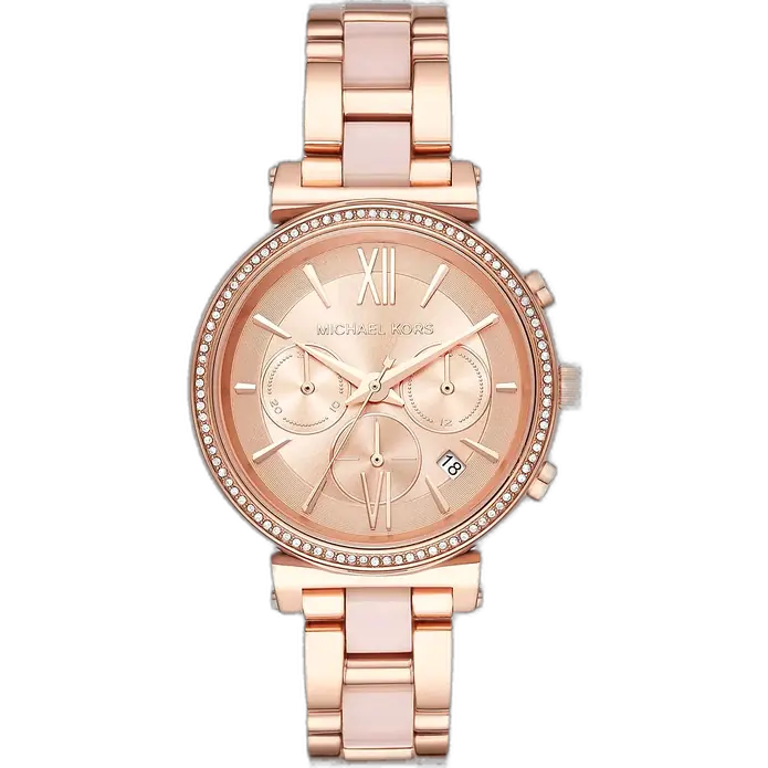 Michael Kors MK6560 Sofie women's watch, all-rose gold-tone stainless steel, crystal-set bezel, multi-material bracelet, 39mm.