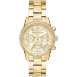 Michael Kors MK6597 Ritz women's watch, all-gold-tone stainless steel, crystal chronograph, 37mm.