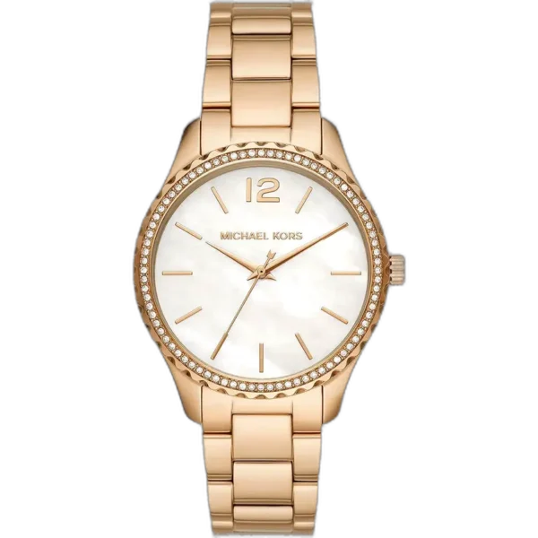 Michael Kors MK6870 Layton women's watch, all-gold-tone stainless steel bracelet, unique mother-of-pearl marble dial, 38mm.
