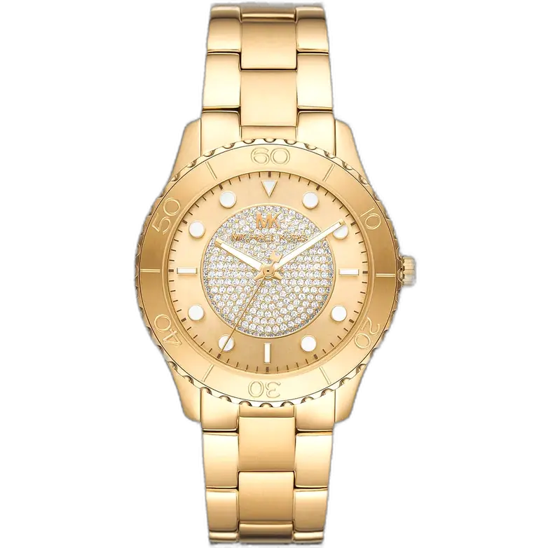 ساعة مايكل كورس MK6911 رانواي حريمي، سوار وعلبة ذهبية بالكامل، إطار مرصع بالكريستال، 40 ملم.