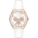 Michael Kors MK6945 Jessa women's watch, all-white stainless steel case, white silicone strap, crystal accents, 38mm.