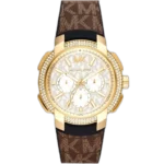 Michael Kors MK6948 Sidney women's watch, silver-tone stainless steel case, brown silicone strap, 38mm.