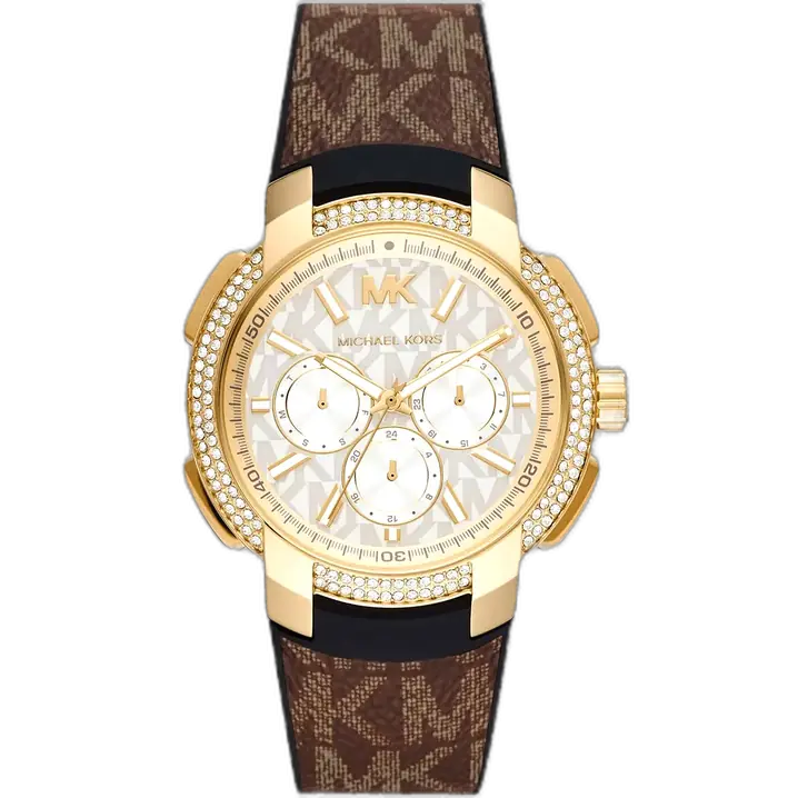 Michael Kors MK6948 Sidney women's watch, silver-tone stainless steel case, brown silicone strap, 38mm.