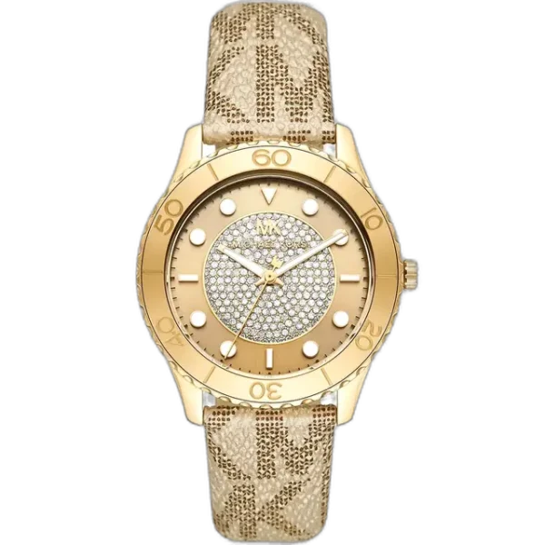 Michael Kors MK6999 Runway women's watch, gold-tone stainless steel case, brown silicone strap, 40mm.