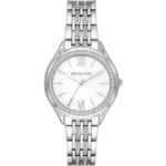 Michael Kors MK7075 Mindy women's watch, all-silver-tone stainless steel, crystal-set bezel, white dial, 38mm.