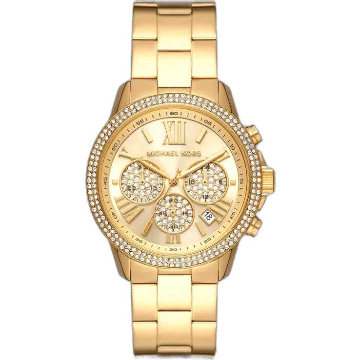 ساعة مايكل كورس MK7199 برين حريمي، سوار وعلبة ذهبية بالكامل، إطار مرصع بالكريستال، 38 ملم.