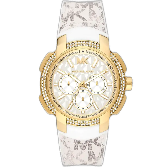 Michael Kors MK7221 Sidney women's watch, all-white stainless steel case, white silicone strap, 38mm.