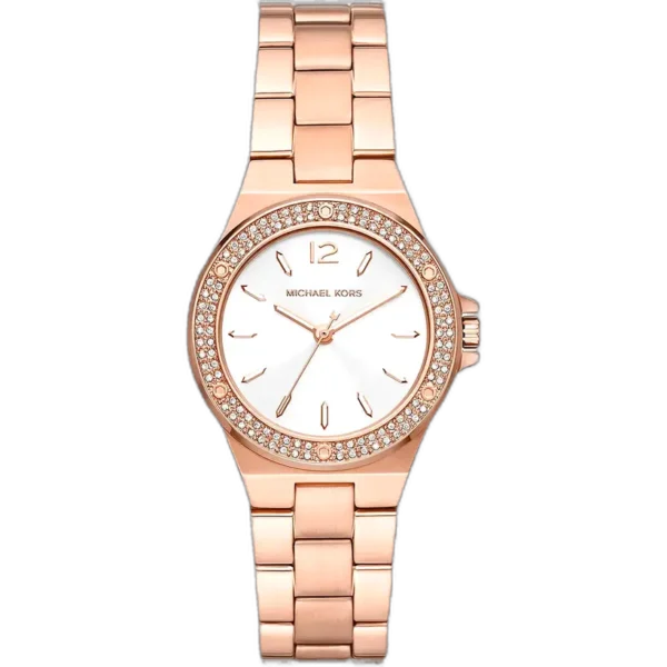 Michael Kors MK7279 Lennox women's watch, all-rose gold-tone stainless steel, white dial, crystal accents, 42mm.