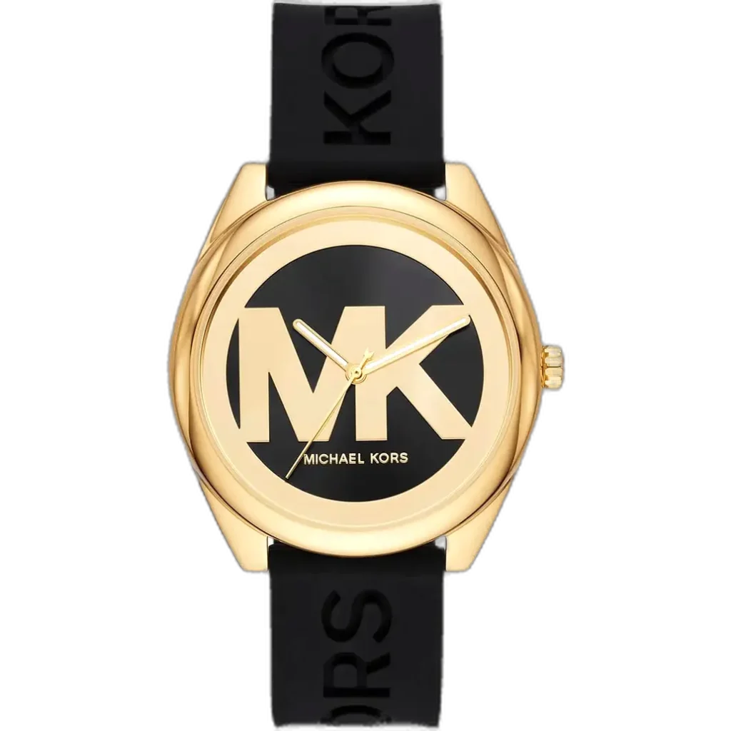 Michael Kors MK7313 Janelle women's watch, all-black stainless steel case, black silicone strap, 38mm.
