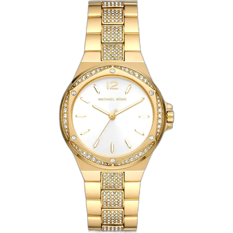 Michael Kors MK7361 Lennox women's watch, all-gold-tone stainless steel, white dial, crystal accents, 42mm.
