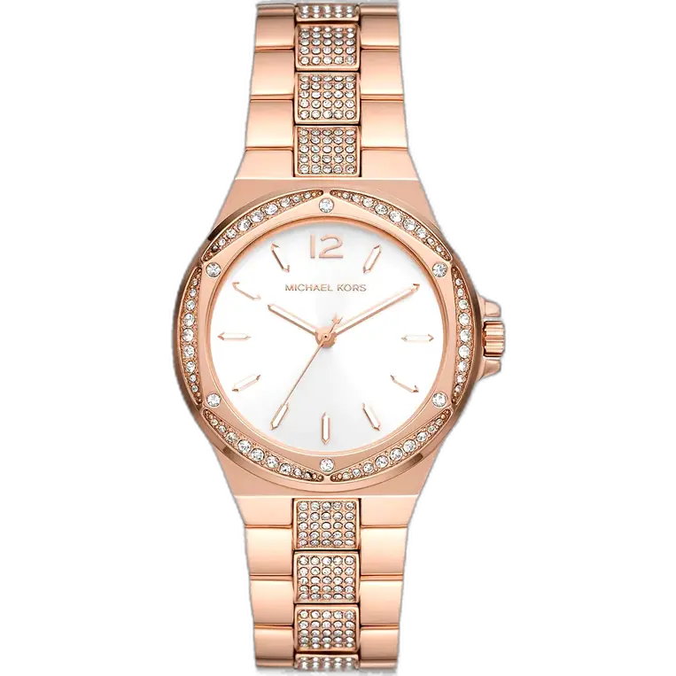 Michael Kors MK7362 Lennox women's watch, all-copper-tone stainless steel, white dial, crystal accents, 42mm.