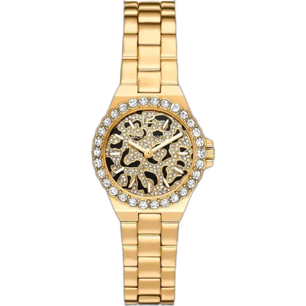 Michael Kors MK7394 Lennox women's watch, all-gold-tone stainless steel, black dial, crystal accents, 42mm.
