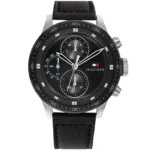 Tommy Hilfiger Trent 1791810 men's watch, all-black stainless steel case, black multi-function dial, black genuine leather strap, 44mm.