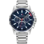 Tommy Hilfiger Mason 1791788 men's watch, silver-tone stainless steel case, blue dial, silver steel bracelet, 44mm.