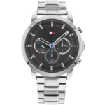 Tommy Hilfiger Jameson 1791794 men's watch, silver-tone stainless steel case, black dial, silver steel bracelet, 44mm.