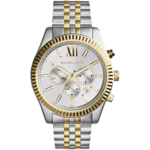 Michael Kors MK8344 Watch Lexington men's chronograph, two-tone silver and gold bracelet, white dial, 45mm.