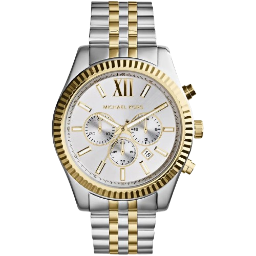 Michael Kors MK8344 Watch Lexington men's chronograph, two-tone silver and gold bracelet, white dial, 45mm.