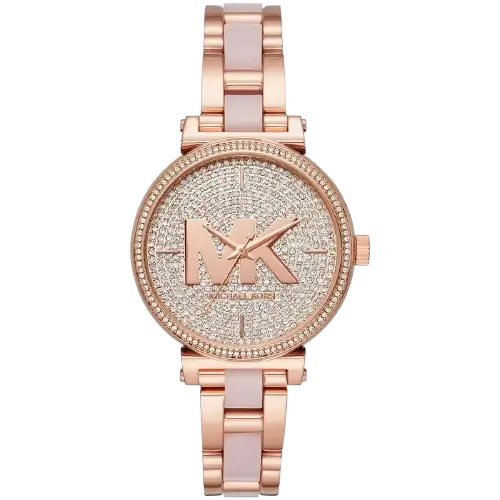 Michael Kors MK4336 Watch Sofie ladies, rose gold-tone and pink bracelet, crystal bezel, 39mm.