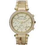 Michael Kors MK5632 Watch Parker ladies, all-gold-tone chronograph, multi-material bracelet, 39mm.
