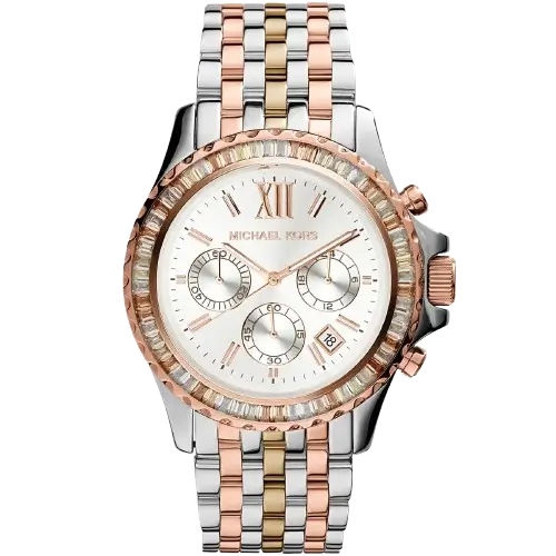 Michael Kors MK5876 Everest women's watch, silver-tone case, multi-tone stainless steel bracelet (silver, gold, rose gold), chronograph, 41mm.