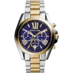 Michael Kors MK5976 Bradshaw women's watch, two-tone stainless steel bracelet (silver and gold), deep blue chronograph dial, 43mm.
