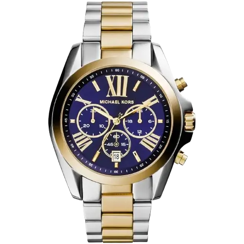 Michael Kors MK5976 Bradshaw women's watch, two-tone stainless steel bracelet (silver and gold), deep blue chronograph dial, 43mm.
