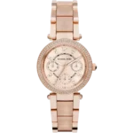 Michael Kors MK6110 Parker women's watch, all-rose gold-tone case, matching rose gold multi-material bracelet, chronograph, 39mm.