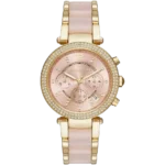 Michael Kors MK6326 Parker women's watch, gold-tone case, matching gold and pink multi-material bracelet, chronograph, 39mm.
