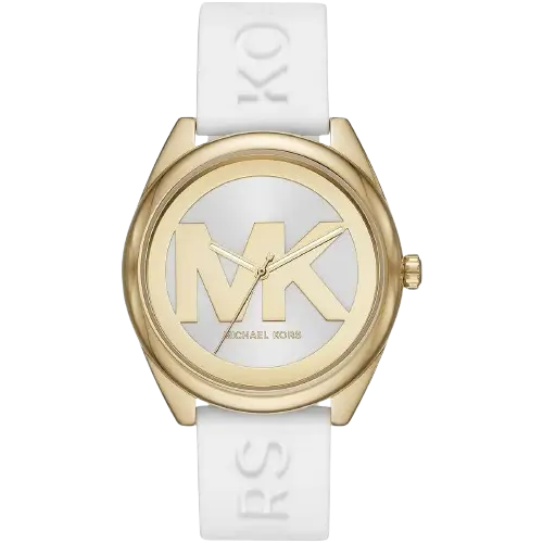 Michael Kors MK7141 Janelle women's watch, all-white stainless steel case, white silicone strap, 38mm.