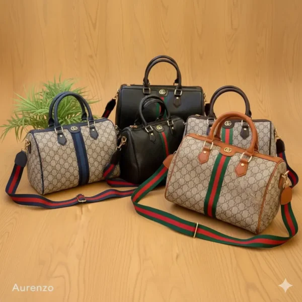 Gucci-Style Boston Bag with Web Stripe and GG Logo (5 Colors/Finishes).