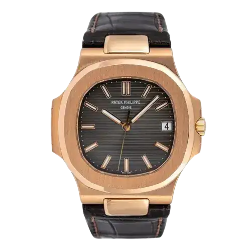 Patek Philippe Nautilus watch, Rose Gold-Tone case, Brown Dial, Brown Genuine Leather integrated strap, 40mm.