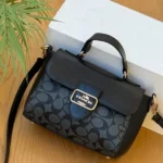 Coach Signature Canvas Mini Flap Bag with Top Handle and Crossbody Strap black color