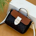 Coach Signature Canvas Mini Flap Bag with Top Handle and Crossbody Strap Brown And black color