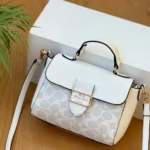 Coach Signature Canvas Mini Flap Bag with Top Handle and Crossbody Strap white color